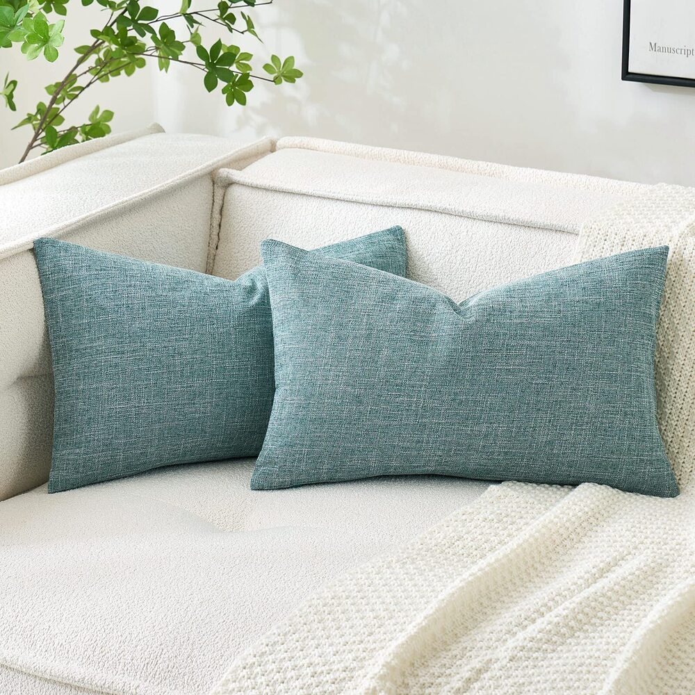 2216 Pack of 2 Decorative Linen Burlap Coastal Pillow Covers Farmhouse Boho